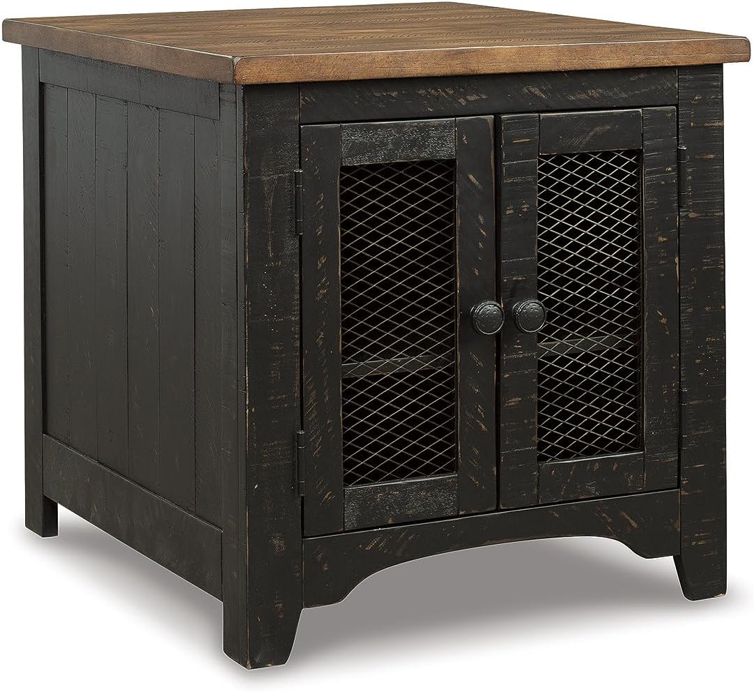 Signature Design by Ashley Valebeck Farmhouse Rectangular End Table with Storage, Distressed Brown & Black Finish