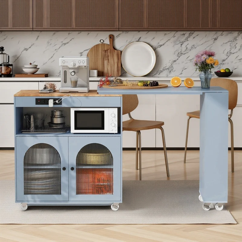 Randy Rolling Kitchen Island With Extended Table