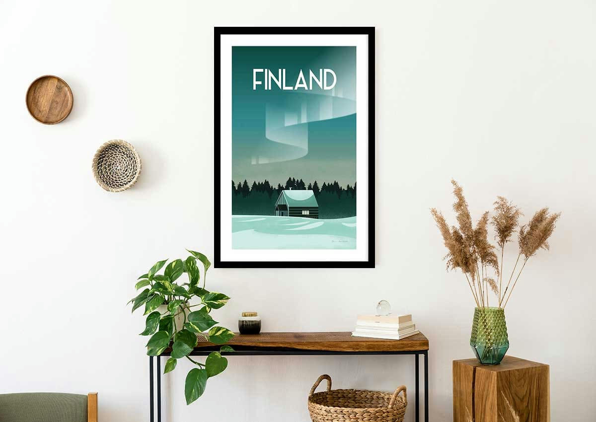 - Affiche voyage laponie finlandaise avec cadre noir 40x60 cm