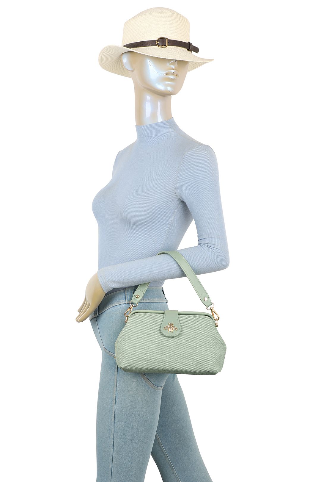 Fontanella Fashion Isold Classic Bee Badge PU Leather Top Handle Crossbody Hobo Bag