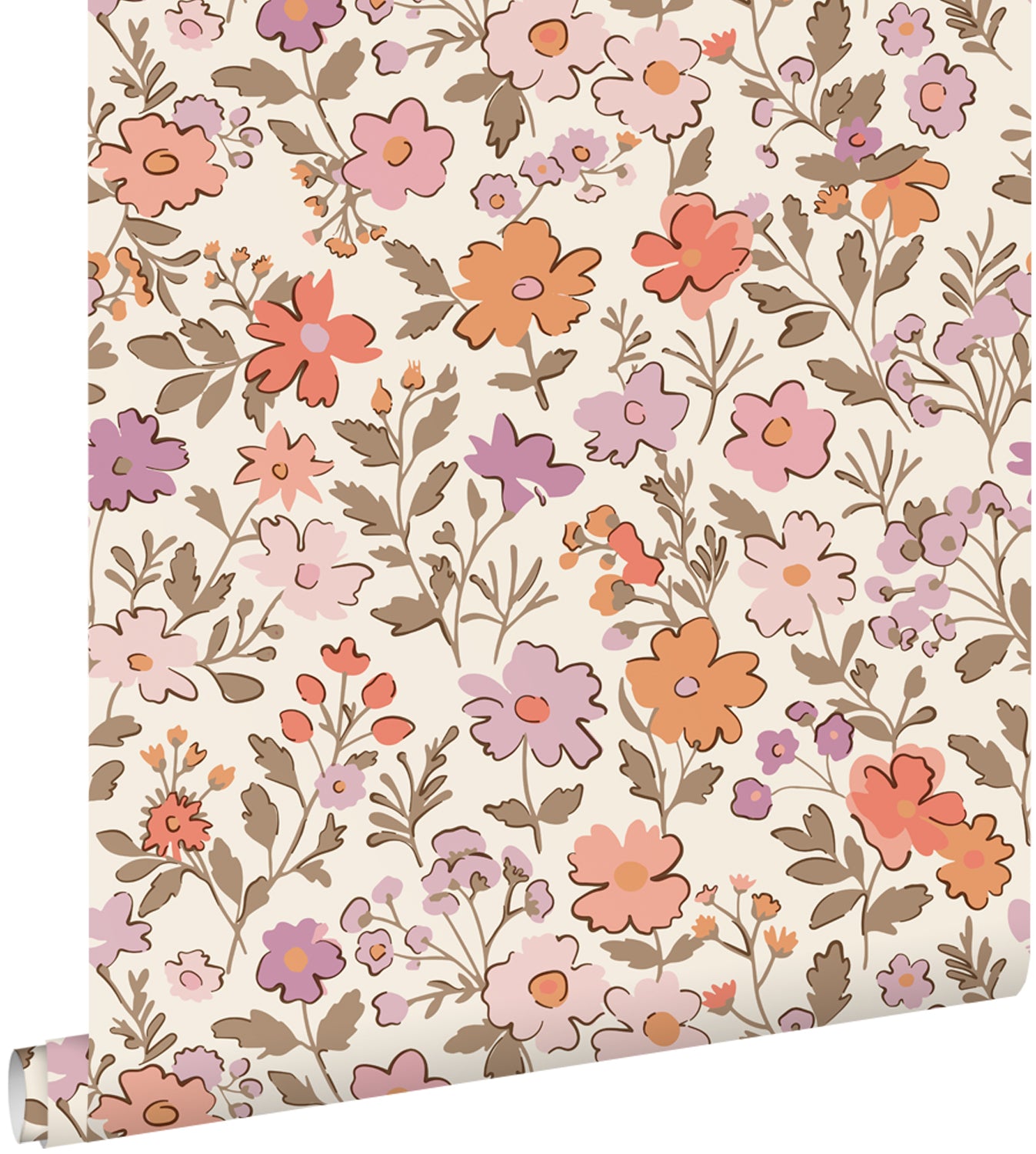 ESTAhome behang bloemetjes paars en oranje - 53 cm x 10.05 m - 131327