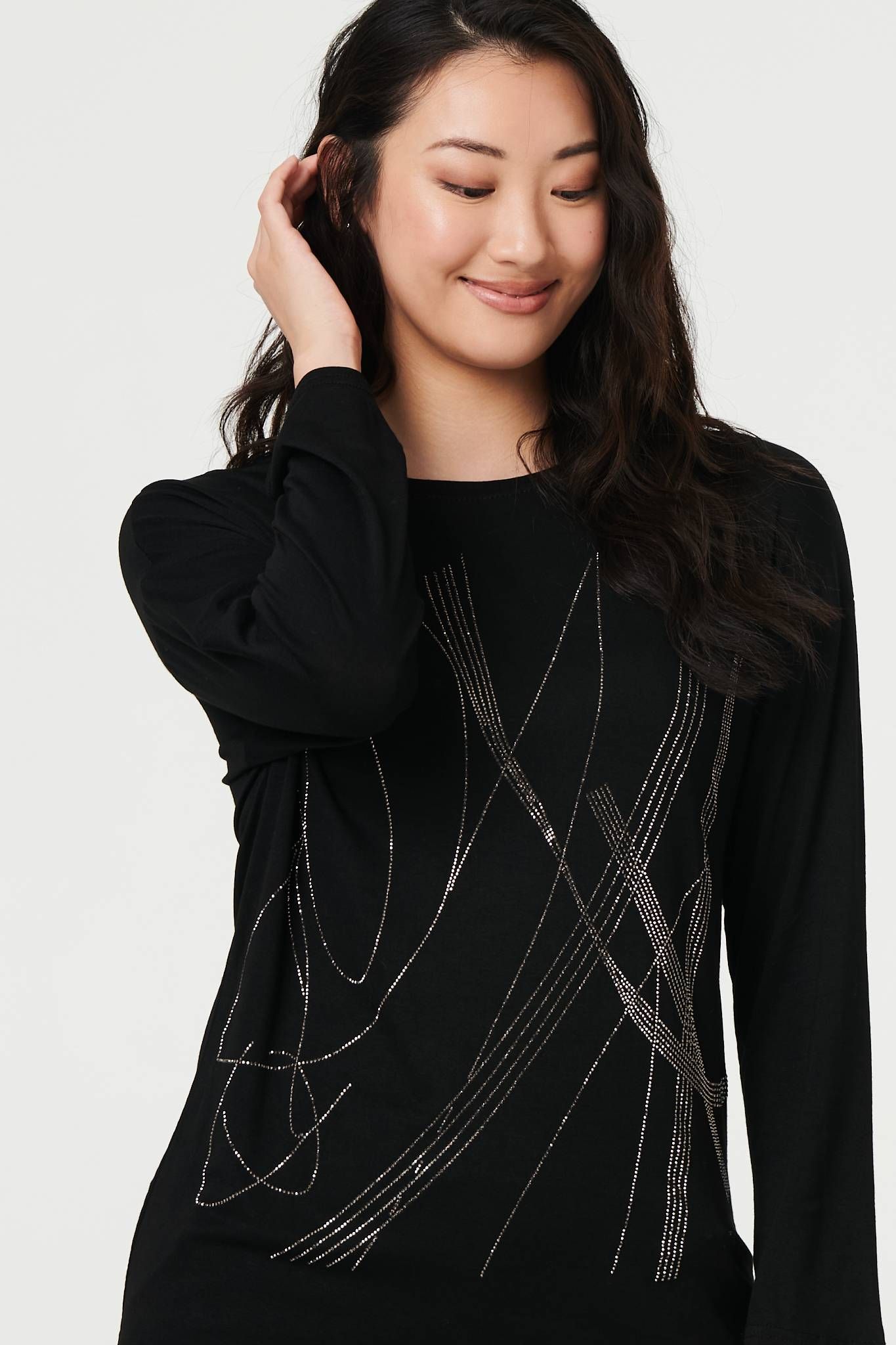 Izabel London Abstract Sparkly Long Sleeve Top