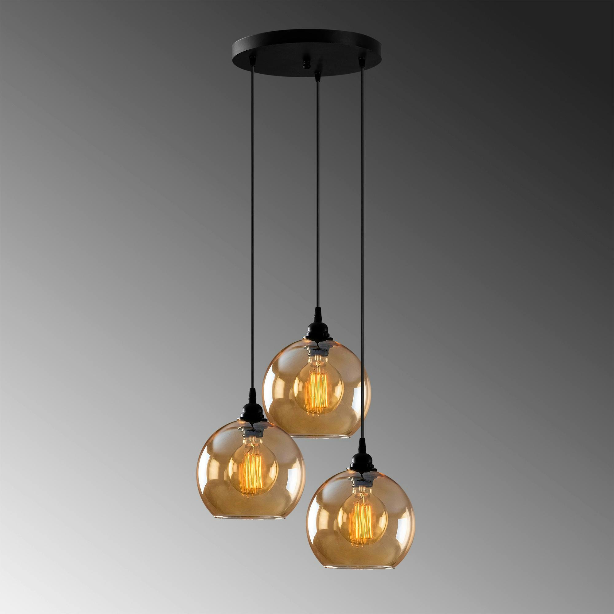 Suspension grappe moderne en verre doré, 3 globes SIVAS