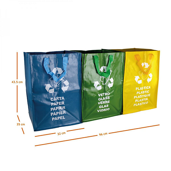 Lot de 3 sacs de tri réutilisables pour recyclage des déchets - 130 L - Linxor