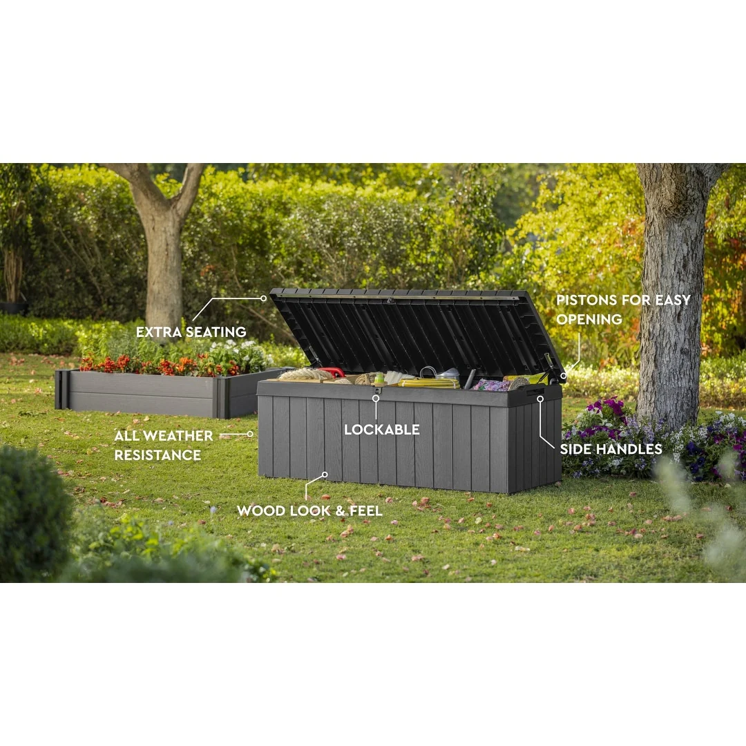 Keter Darwin 100 Gallon Large Durable Resin Outdoor Storage Deck Box For Furniture and Supplies