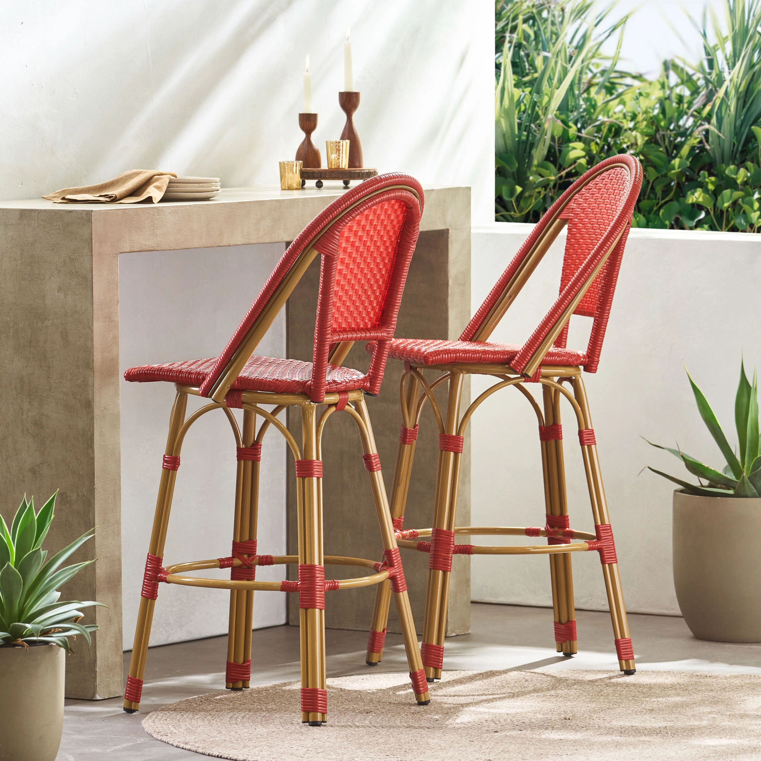 Shelton Wicker and Aluminum Outdoor 29.5 Inch Barstools by Christopher Knight Home -Set of 2