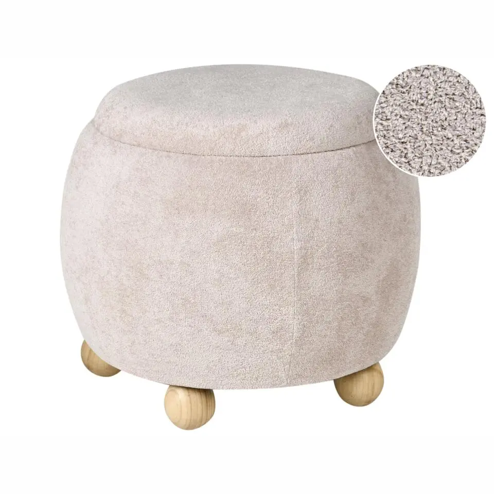 ANNABELLA - Poef met opbergruimte - Lichtbeige - Boucl&eacute;