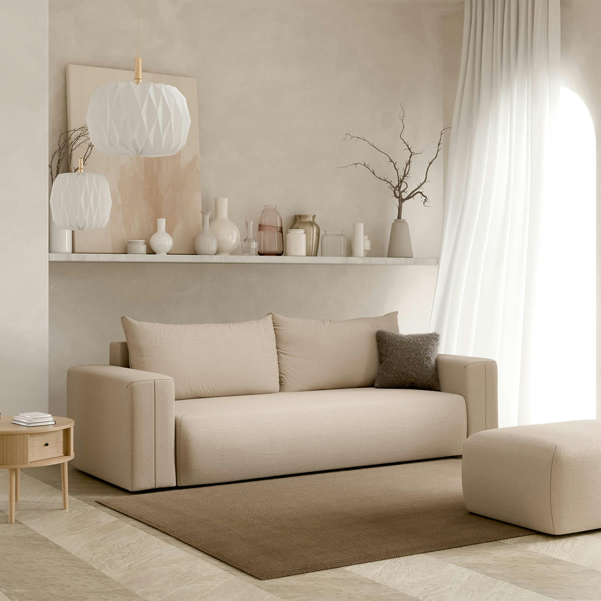 - Canapé convertible 3 places coffre beige