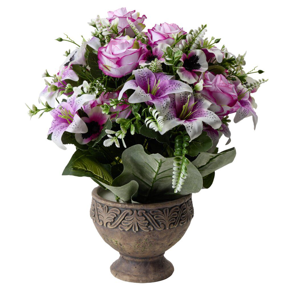 Vasque ciment roses lys pensées bruyère Ø40xH40cm
