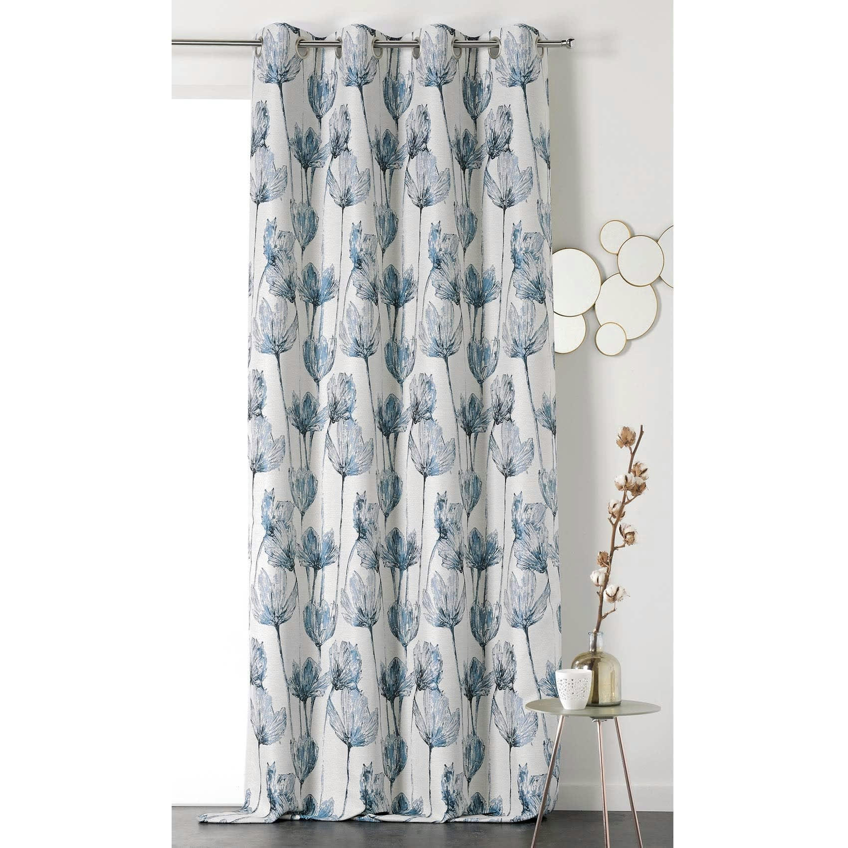 - Rideau tamisant coralie polyester bleu 135x270 cm