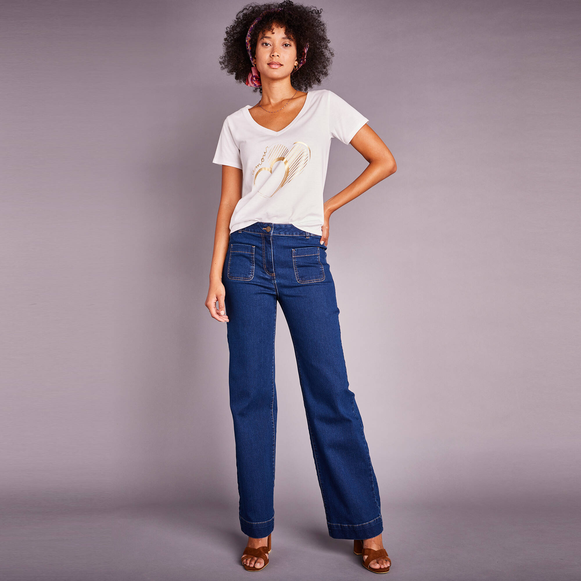 Jean coupe large taille haute, grande stature