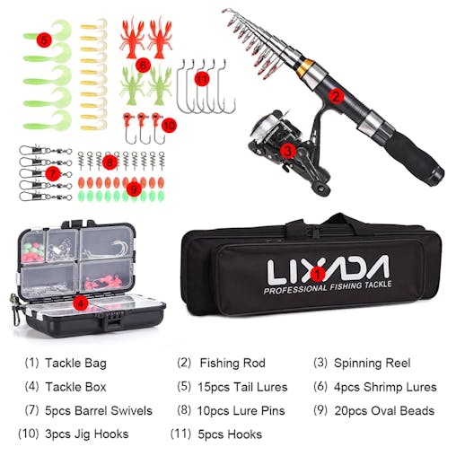 NNEOBA 2.1m / 2.3m Telescopic Fishing Rod & Reel Combo Full Kit Black