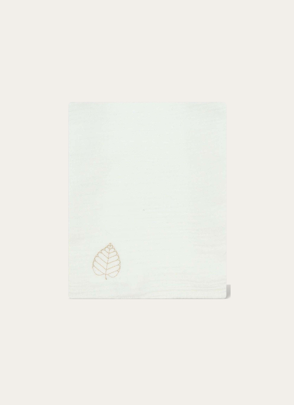 LANGE UNI EN GAZE DE COTON BRODERIE FEUILLE LAIT