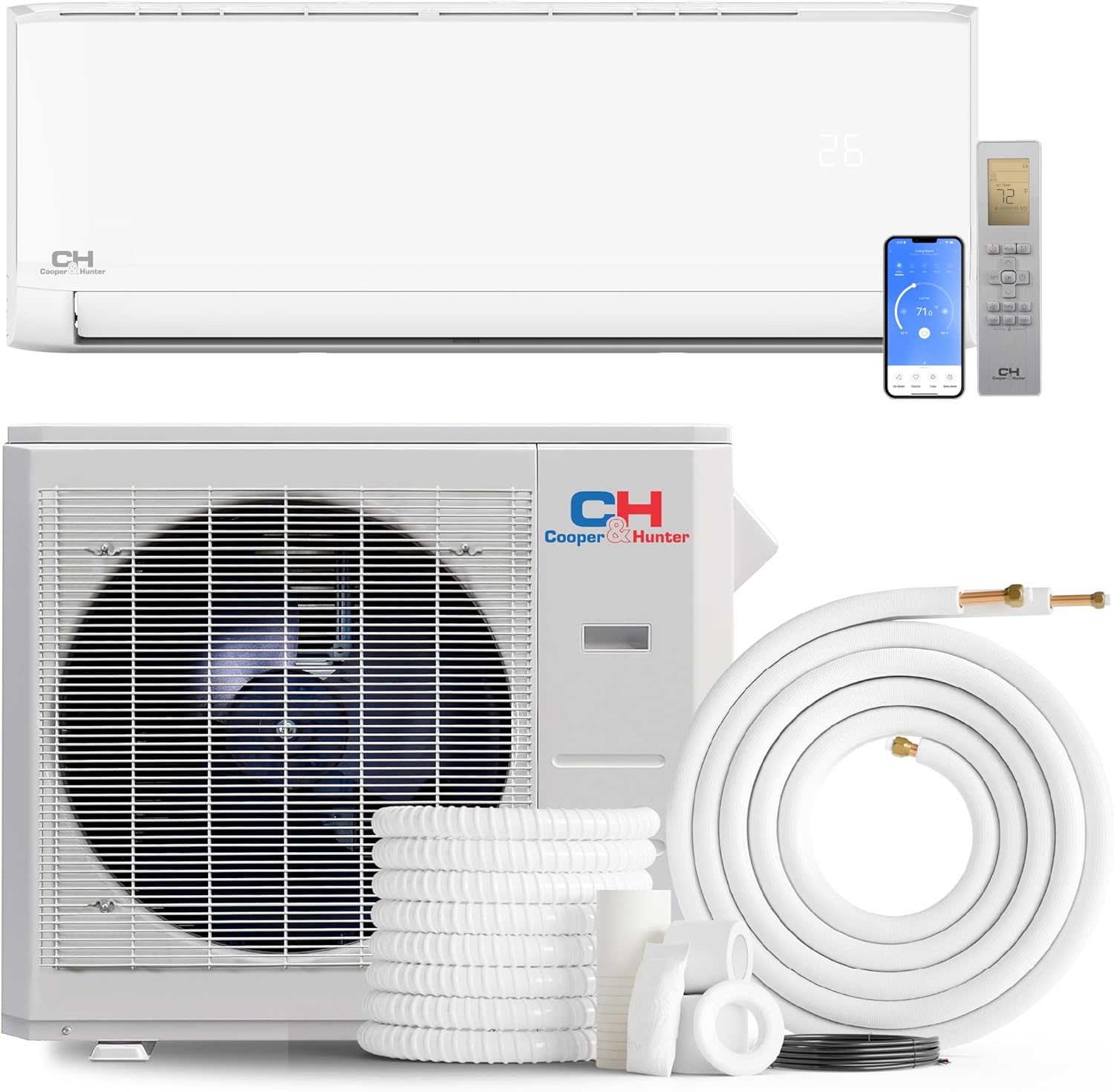 Cooper & Hunter 36,000 BTU 230V Single Zone Wall Mount Ductless Mini Split Air Conditioner & Heat Pump – 19.5 SEER2 – 25FT Installation Kit – Pre-Charged Inverter System