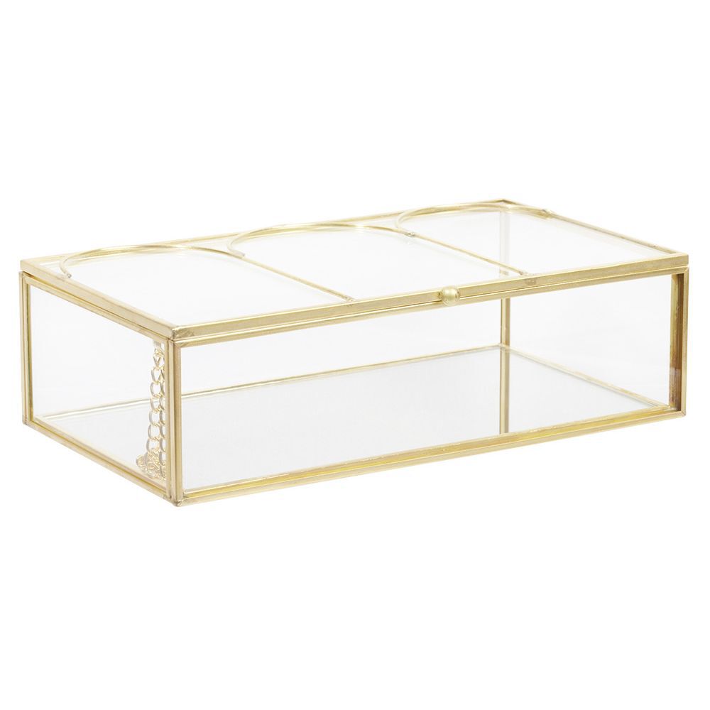 BoÎte à bijoux en métal et verre transparent doré