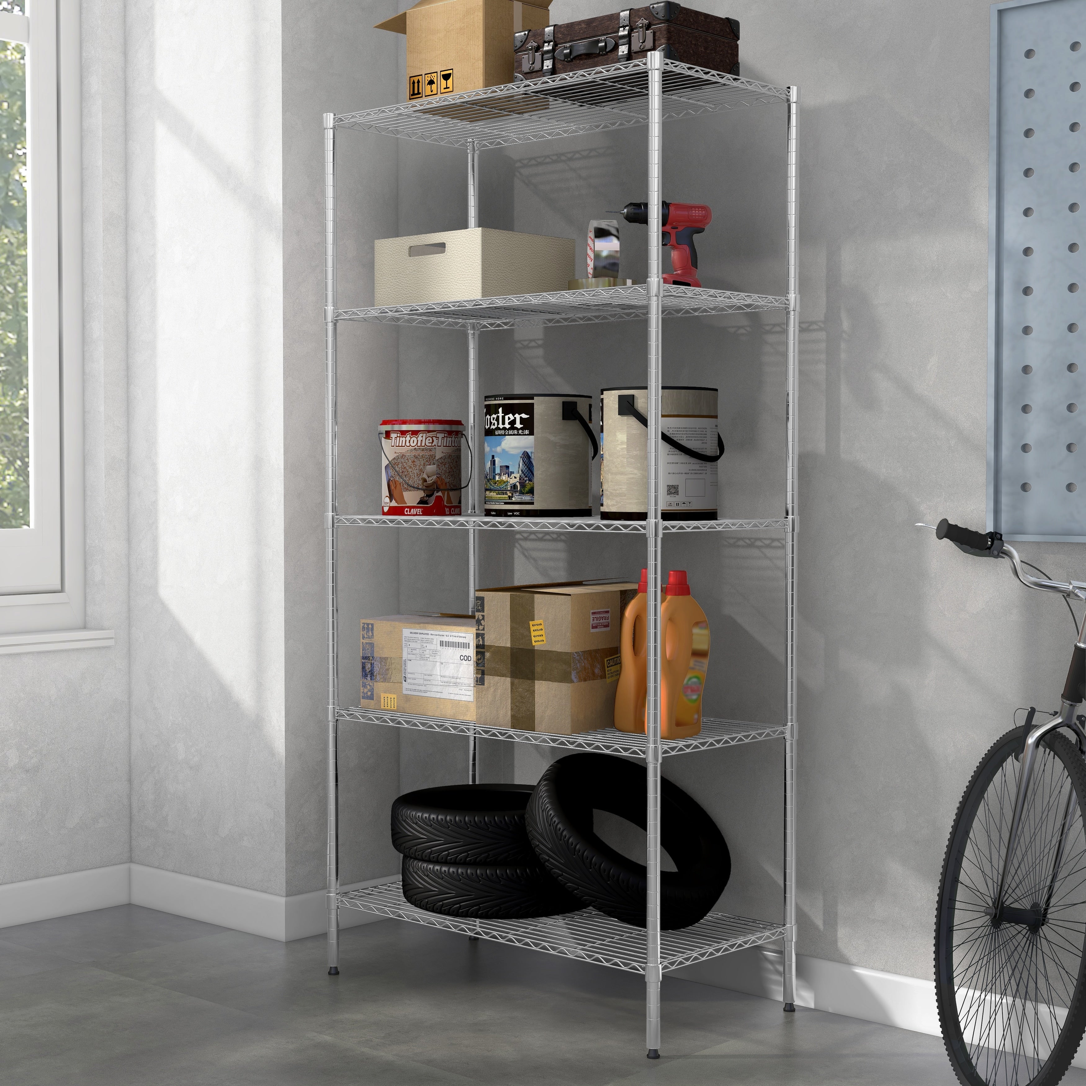 Furniture of America 5-Tier NSF Certified Heavy Duty Indoor Wire Shelving Rack, 36 x 14 x 72