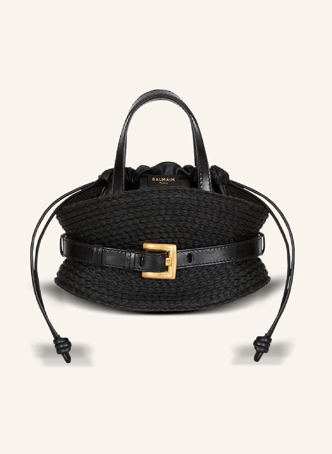 BALMAIN Minitasche Shuffle aus Kalbsleder und Raffiabast