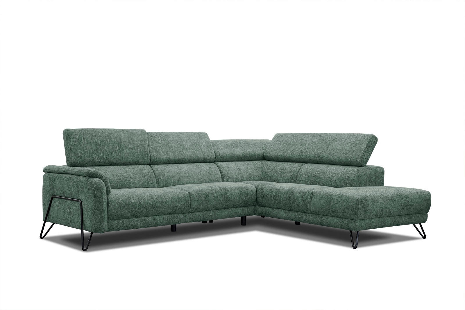 RODEN - Canapé d'angle droit 5 places tissu vert