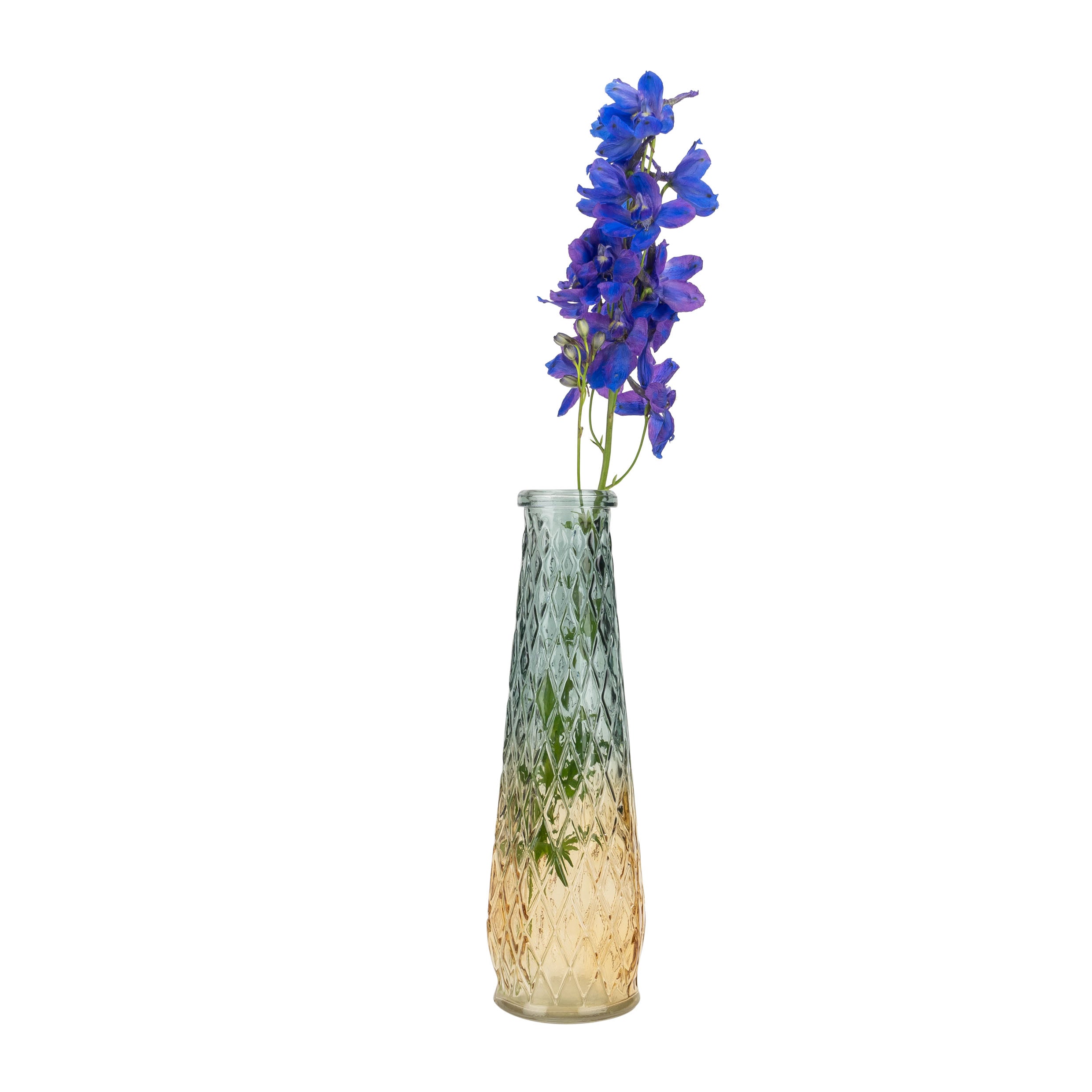 QUVIO Glazen vaas met patroon, geel blauw - Hoogte 22 cm