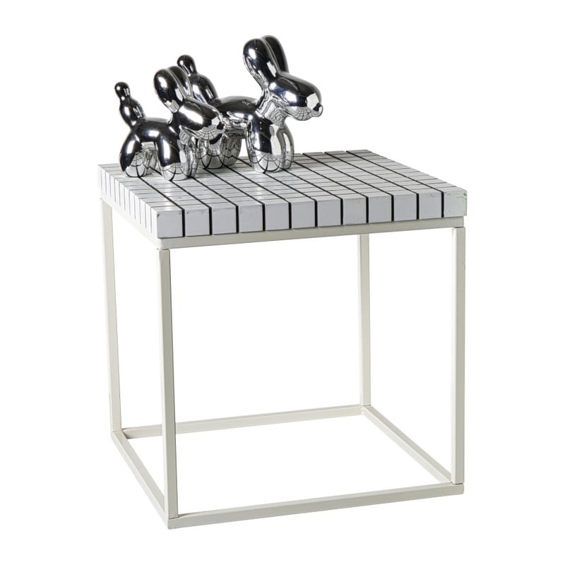 Bijzettafel checks met metalen frame - wit - 36x36x36 cm