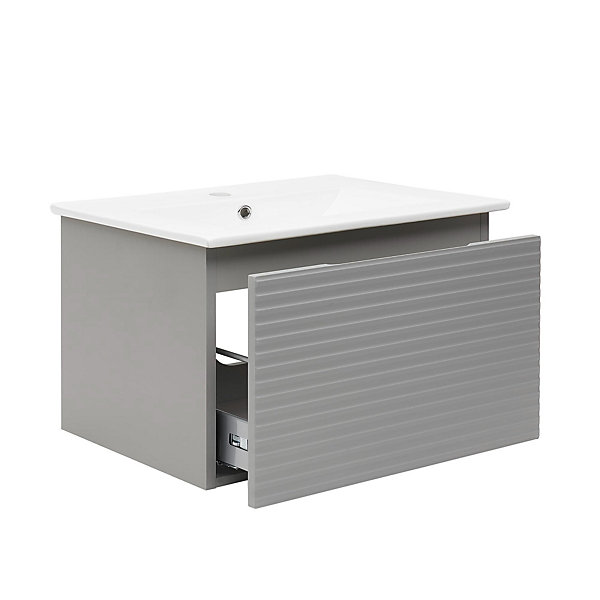 Meuble et vasque de salle de bain strié Naturel Savona 78x43x44,8 cm gris mat (SAVONA80GM)