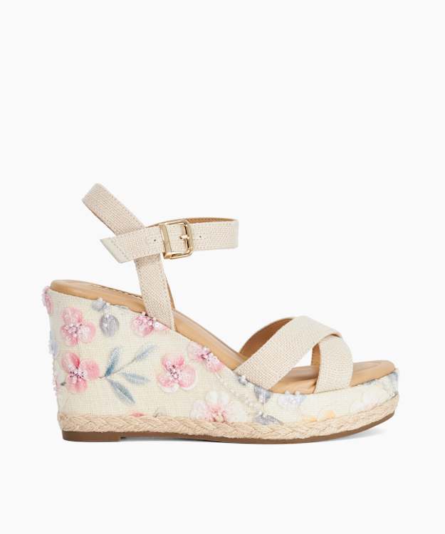 Kalmiah Natural - Floral Fabric Wedge Sandals