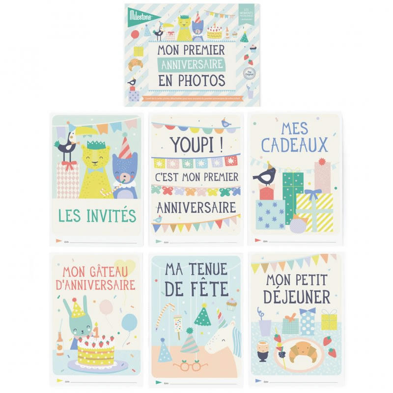 - Cartes étapes Mon premier anniversaire en photos (6 cartes)