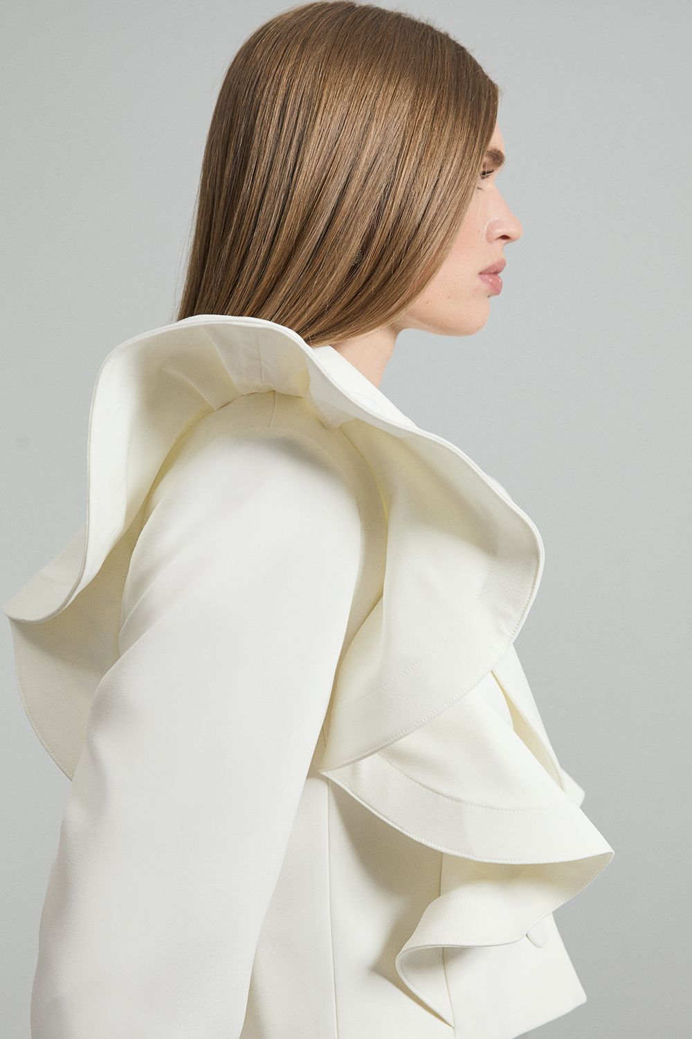 KarenMillen Drama Ruffle Tailored Single Breasted Cropped Blazer