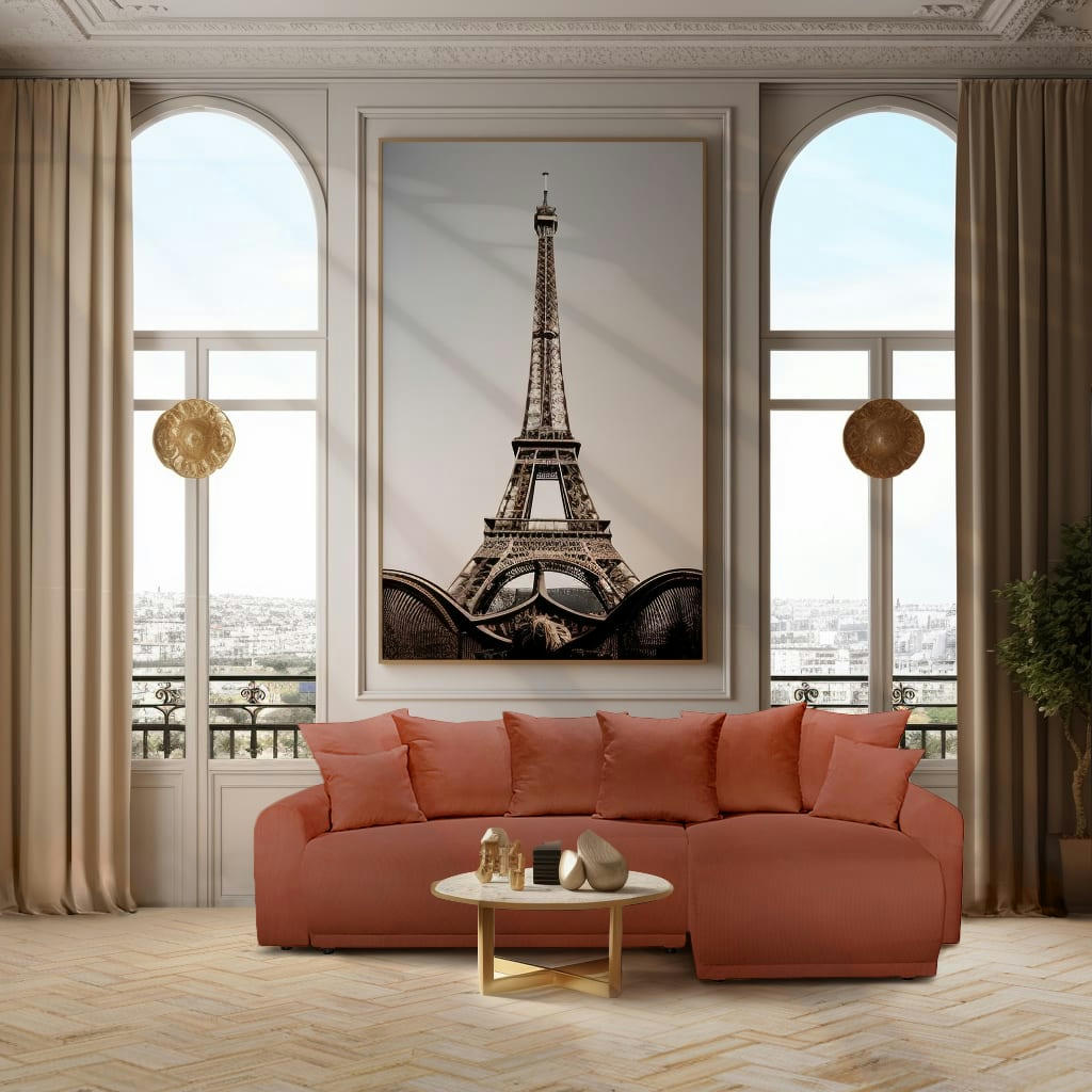 ODEON - Canapé d'angle convertible 4 places en velours côtelé terracotta