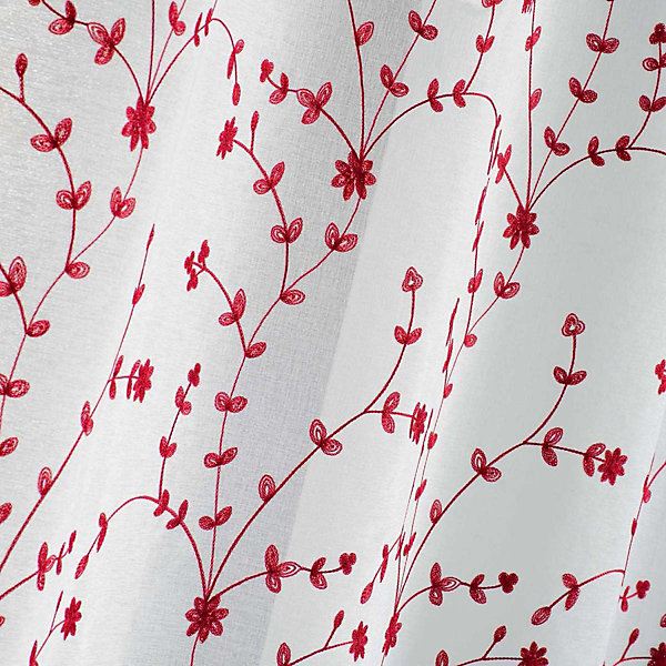 Panneau a oeillets 140 x 240 cm voile sable brode petite fleur Blanc/Rouge
