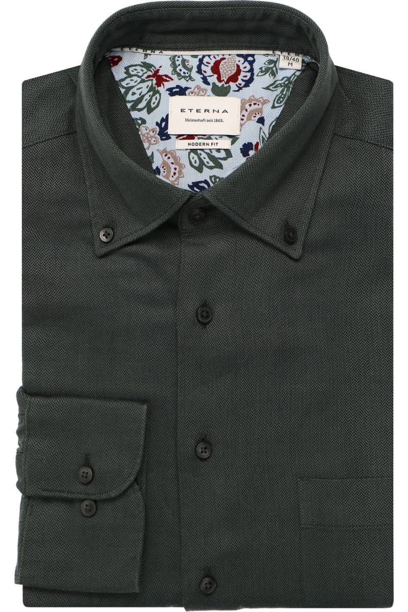 ETERNA Modern Fit Tencel Hemd dunkelgrün, Einfarbig