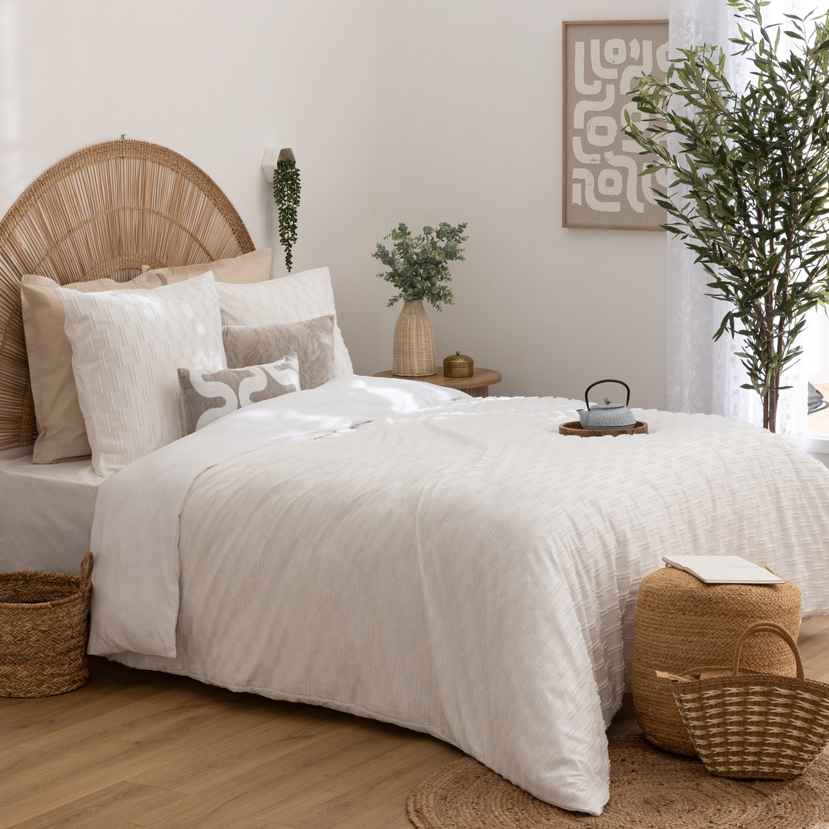3-piece bed set "Edie" Jacquard, White, 240x220 cm