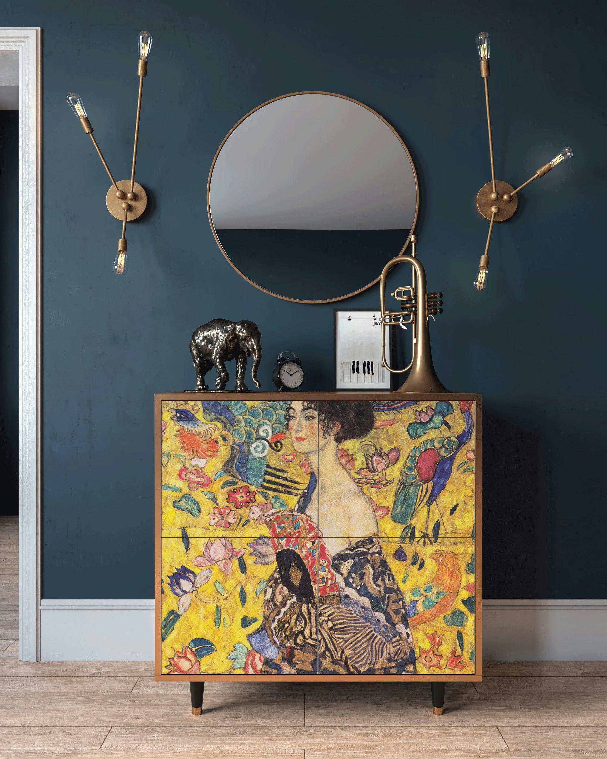 LADY WITH FAN BY GUSTAV KLIMT - Buffet  jaune 4 portes L 94 cm