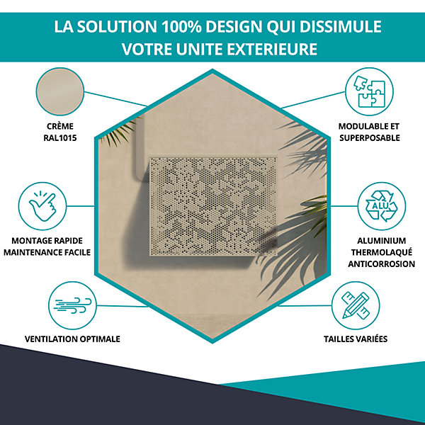 Cache climatiseur, ATOLE en Aluminium Thermolaqué - Taille 2 : H. 113 x L. 110 x P. 64 cm - Crème