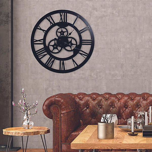 Horloge avec engrenage 70 cm - Noir