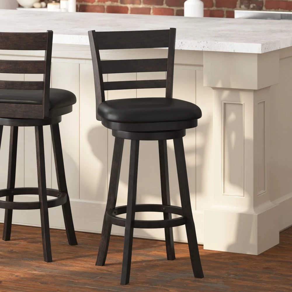 Ladderback Wooden Bar Height Stool with Upholstered Seat