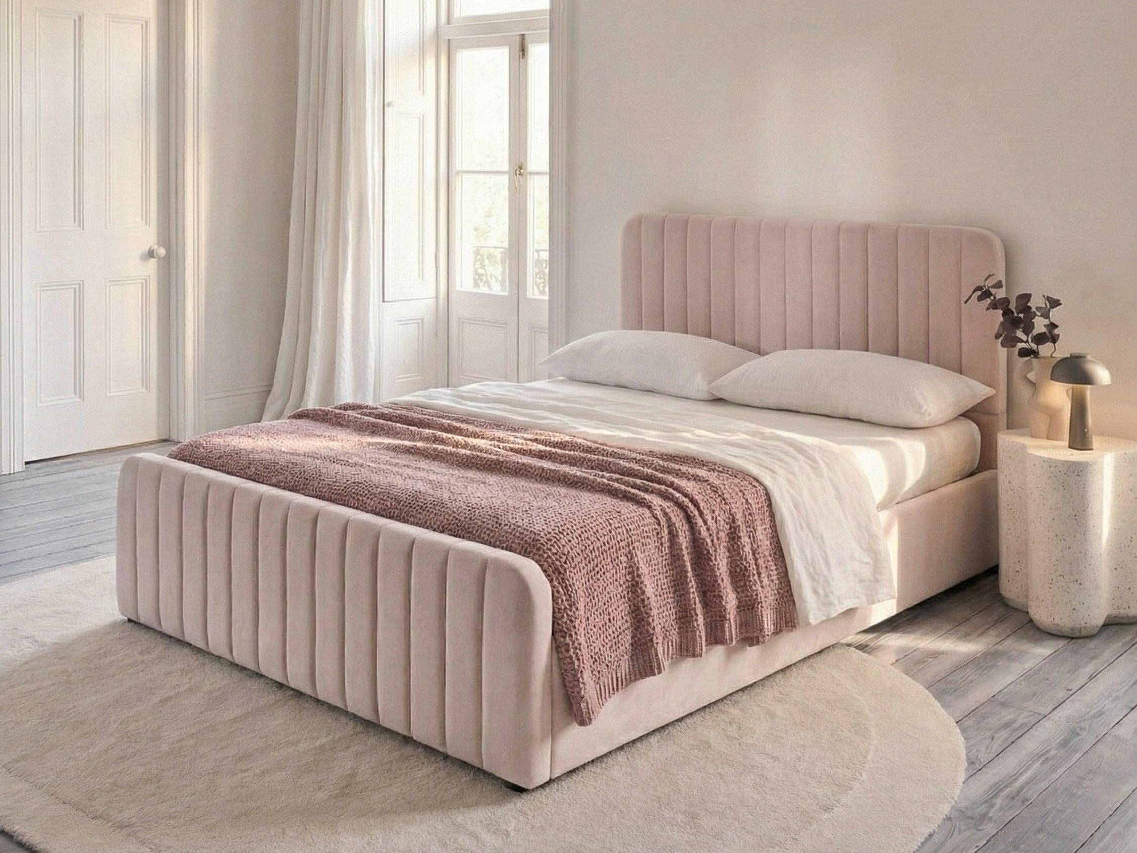 Ottoman Bed LUNAN 140 x 200 cm (EU Double) Pastel Pink