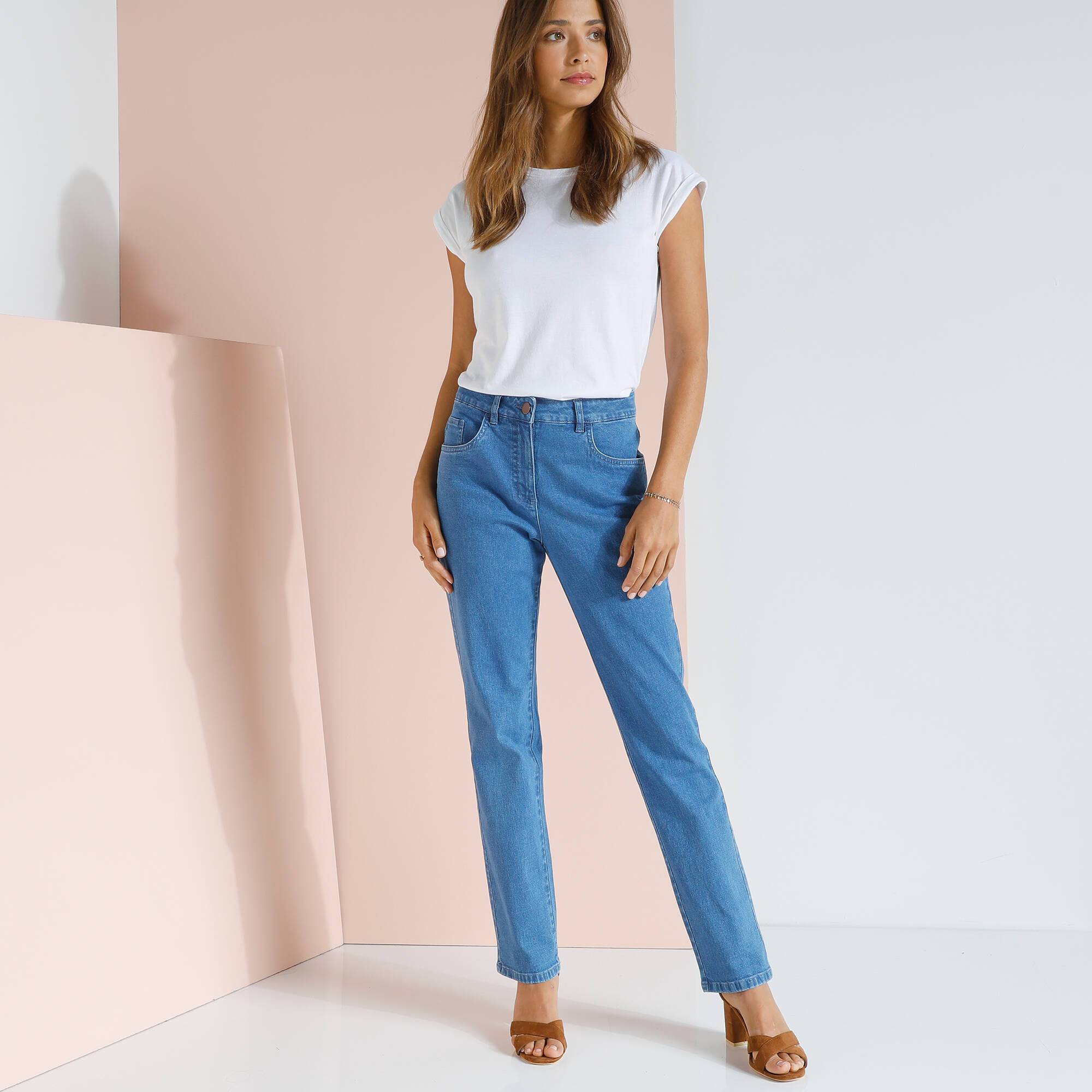 Pantalon effet ventre plat, coton stretch
