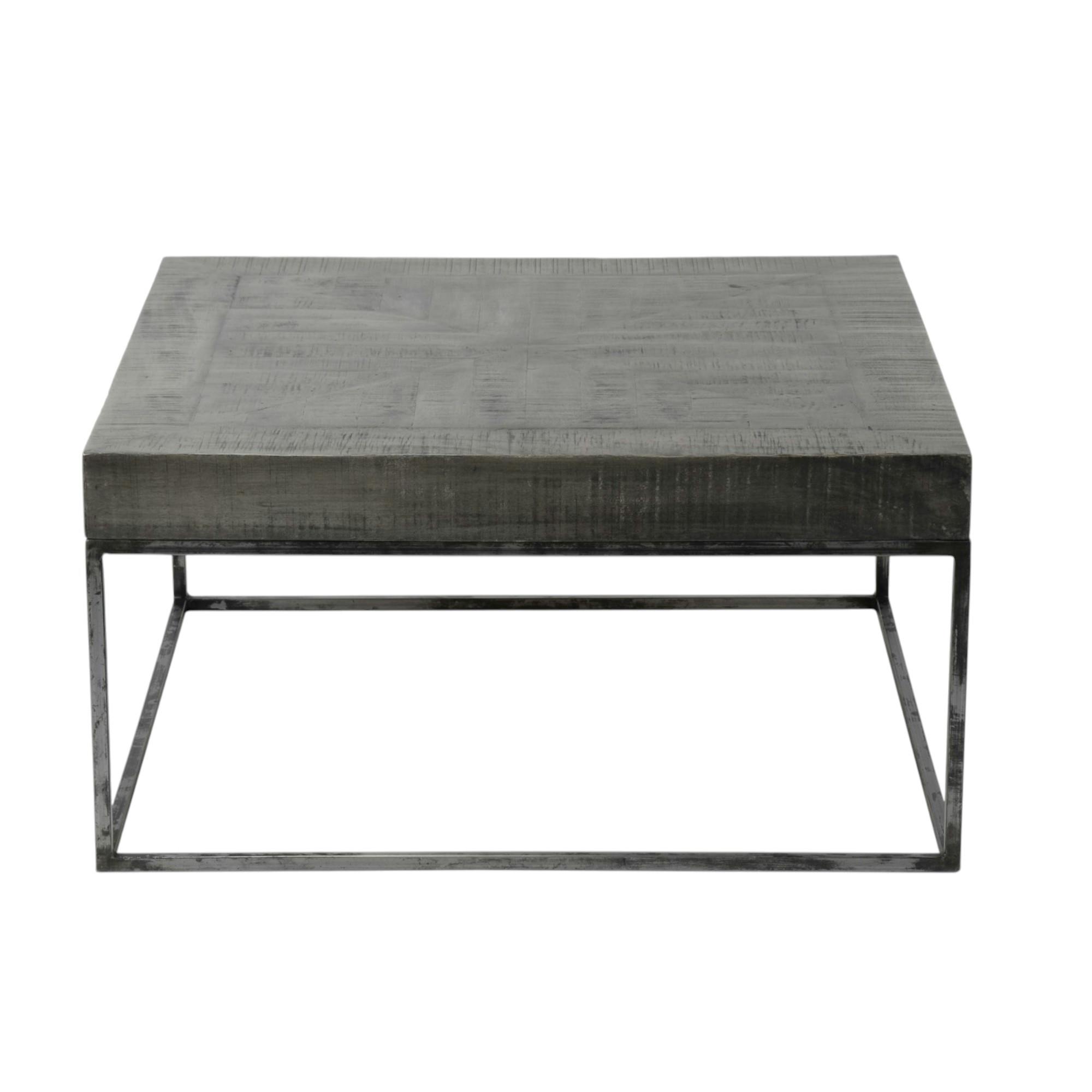 Table basse grise bois massif 80 cm LUCKNOW