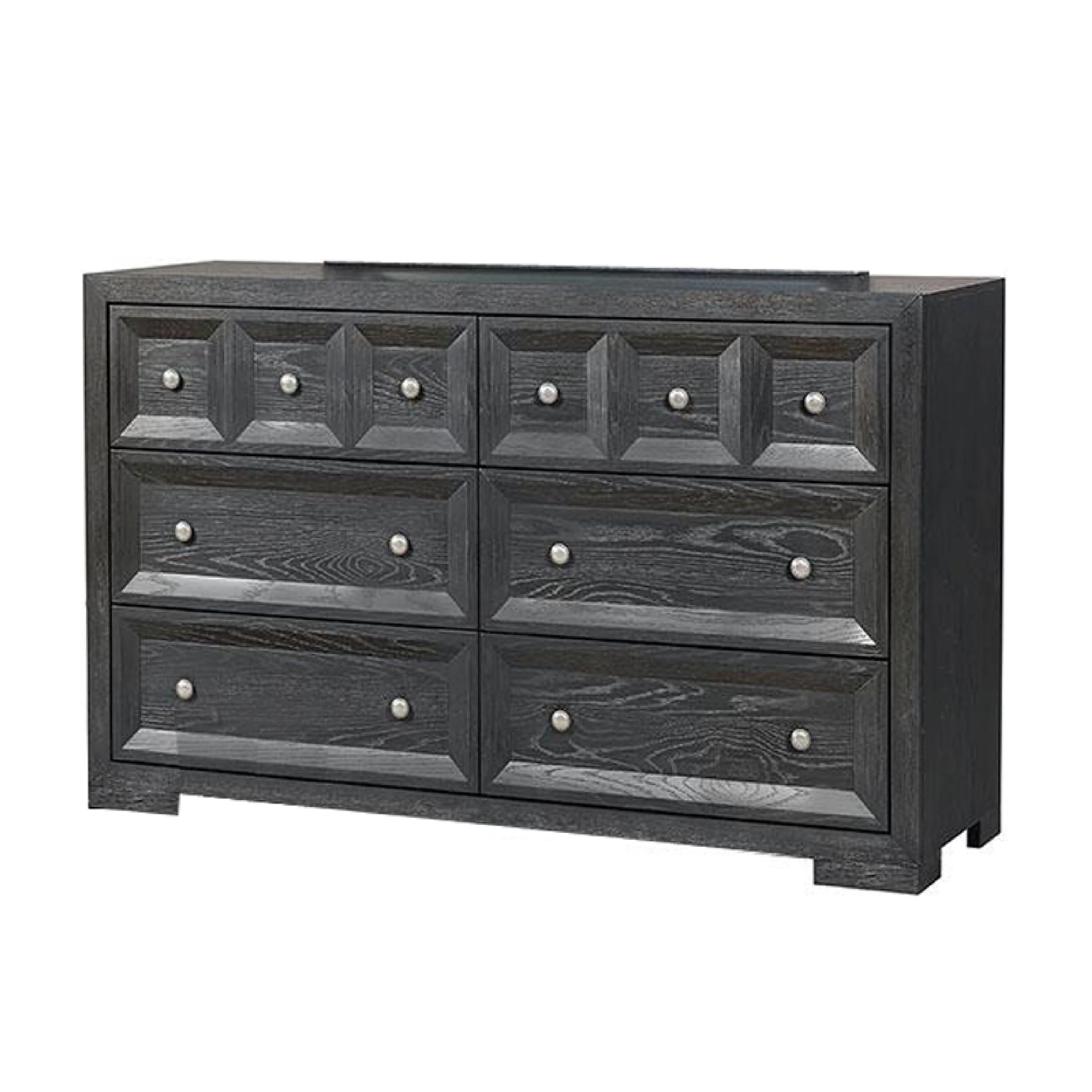 Kizie Wide Dresser, 6 Drawers, Weathered Black Solid Wood, 62 Inch