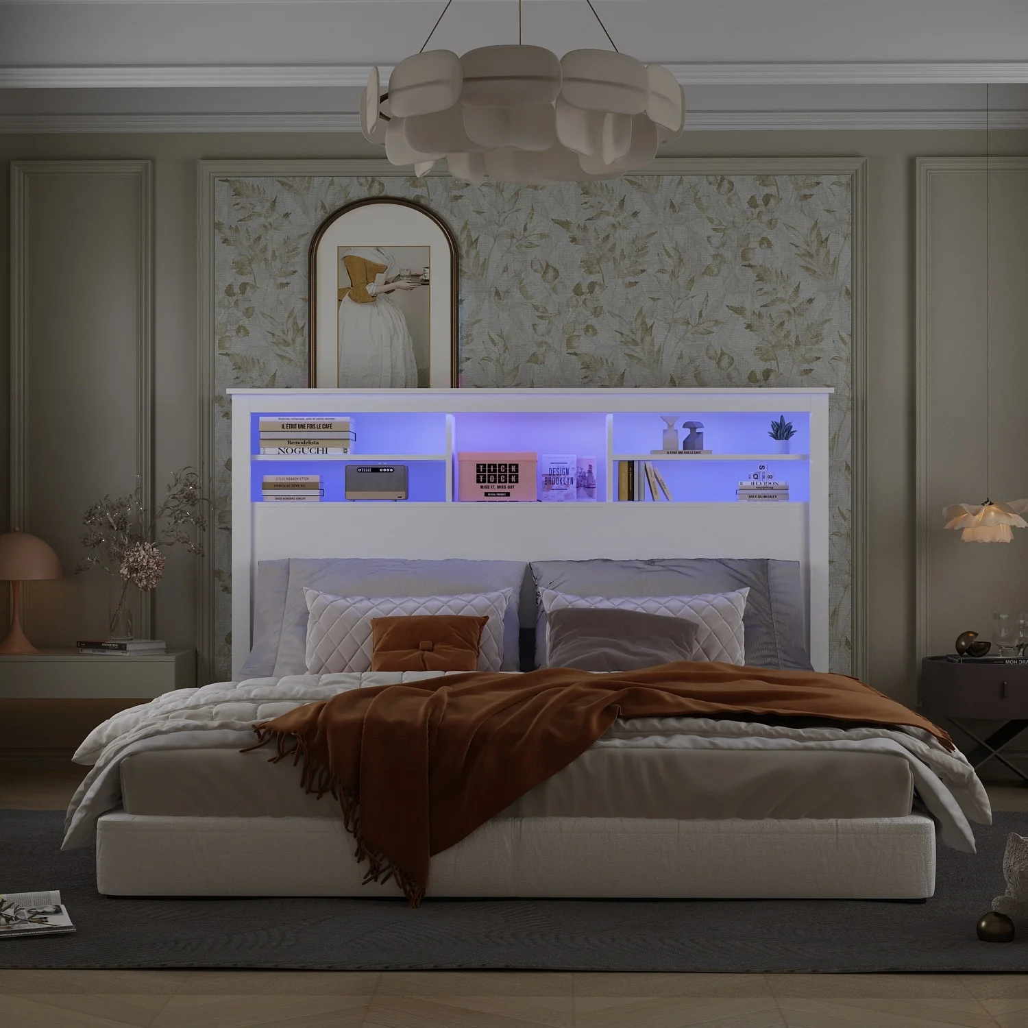 65W x 43H Bookcase Headboard With Light
