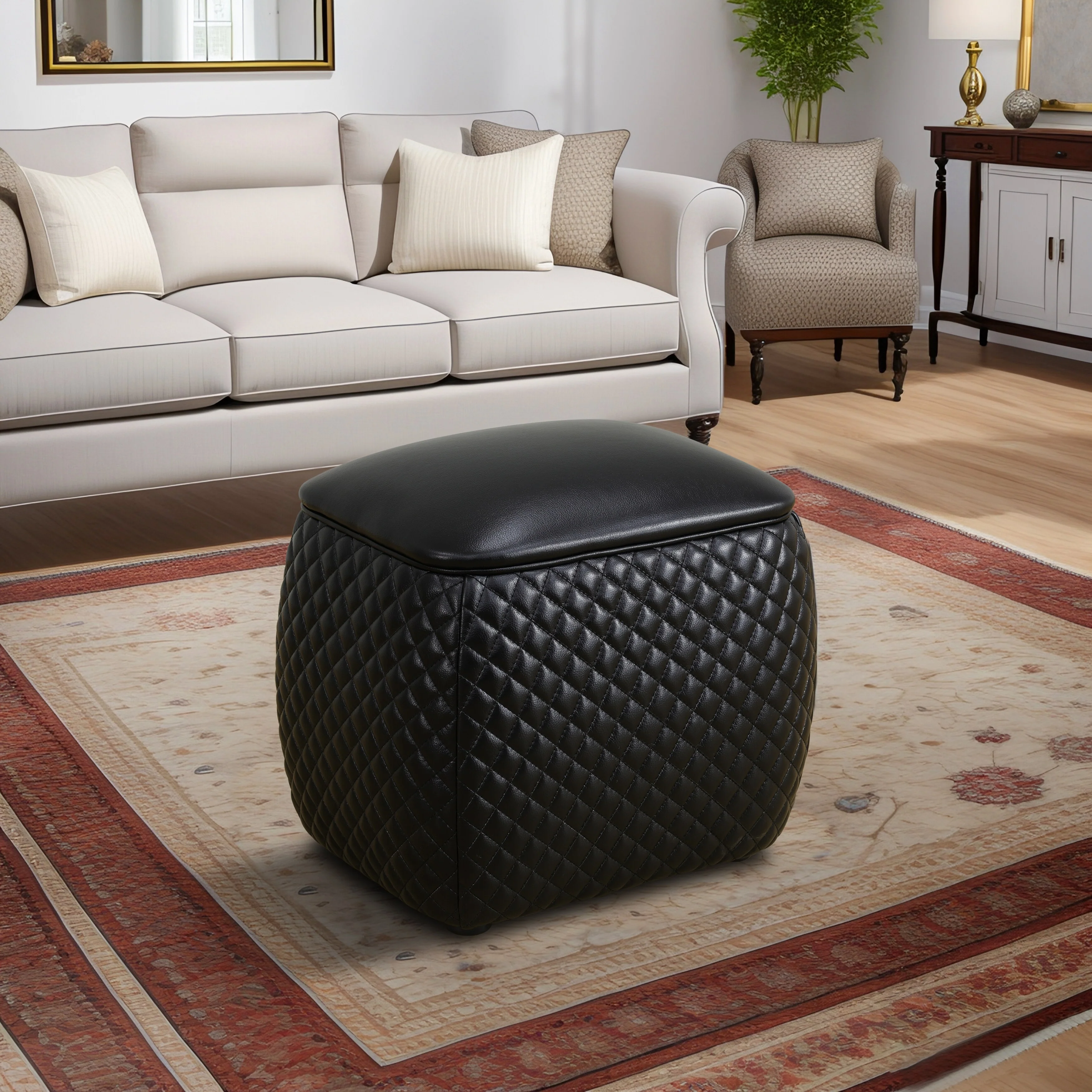Faux Leather Rectangular Ottoman
