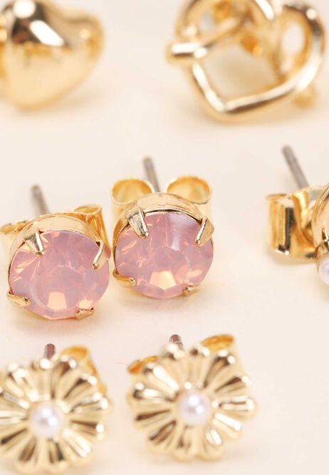 Womens 10pk Gold Pink Flower Earrings