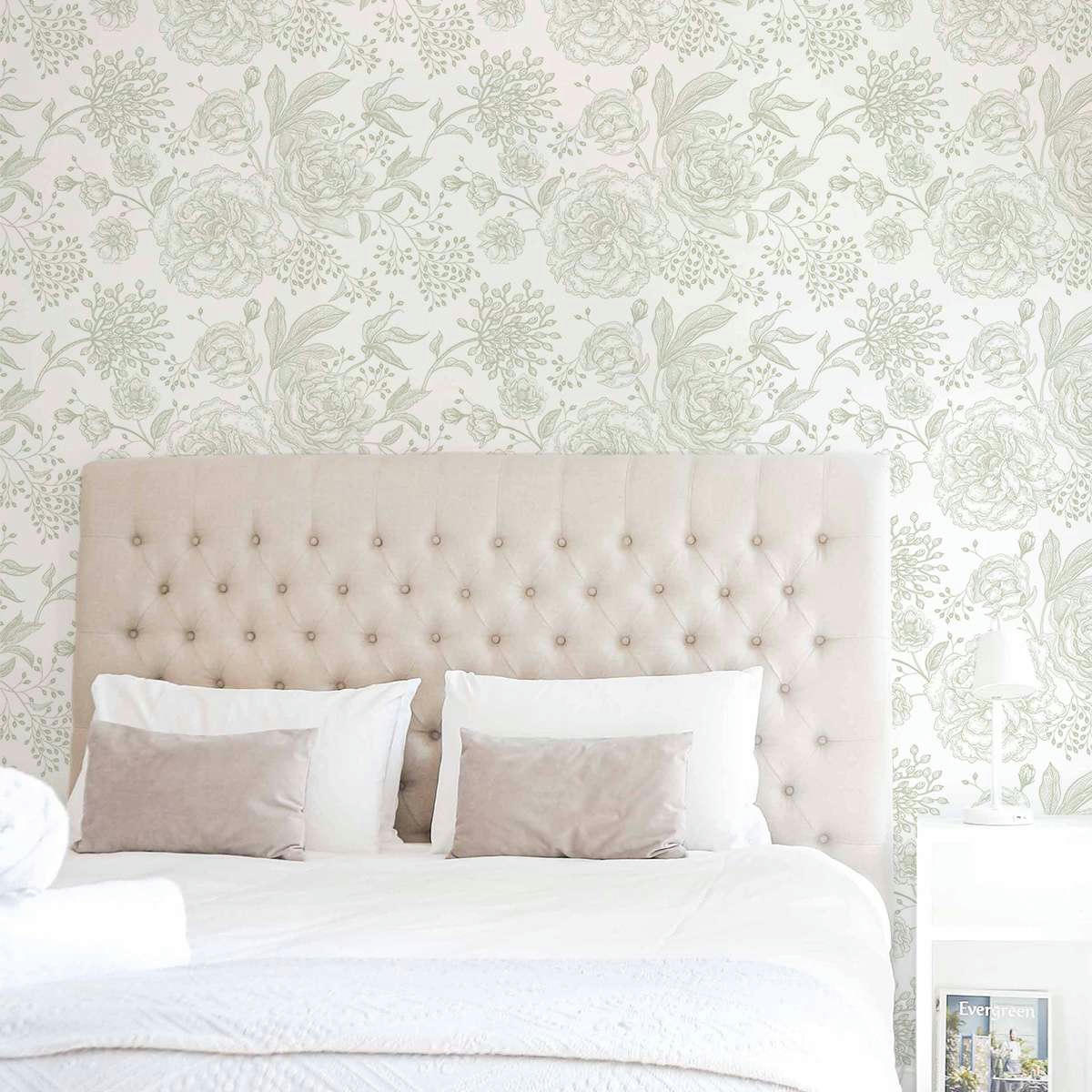 COUNTRY - Papier peint vinyle adhésif fleurs vert 50x300 cm