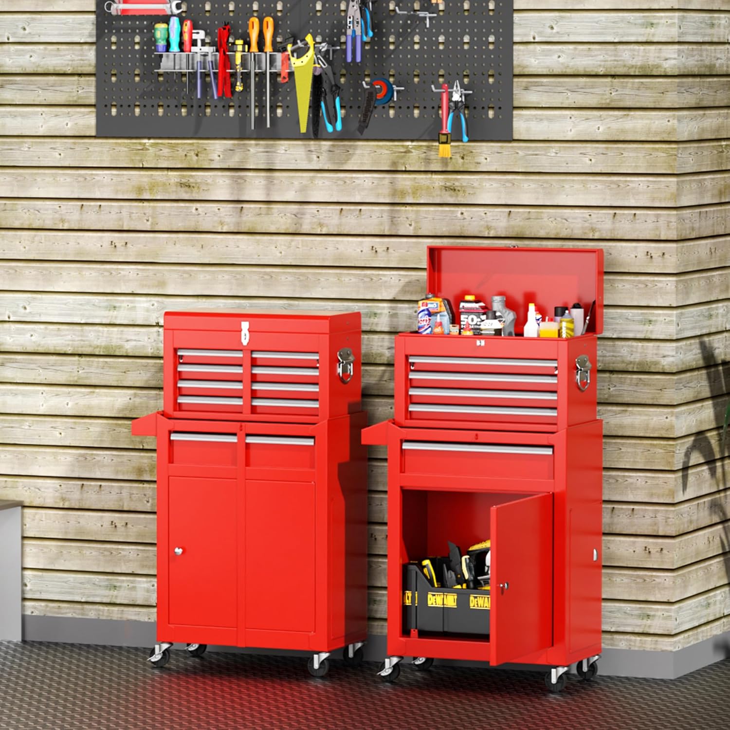 INTERGREAT Tool Chest, 5 Drawers Rolling Tool Chest with Detachable Top Tool Box, Tool Chests with Universal Lockable Wheels, Metal Tool Cart for Garage, Workshop, Barbershop