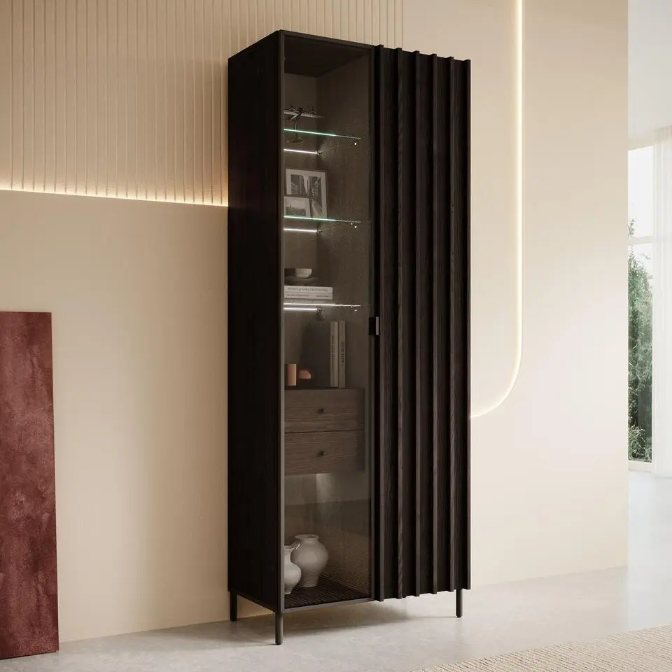 Meubella - Vitrinekast Paz - Donkerbruin eiken - 73 cm