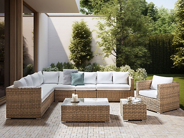 Ensemble de salon de jardin avec table 8 places XXL Côté droit Polyrotin Marron clair
