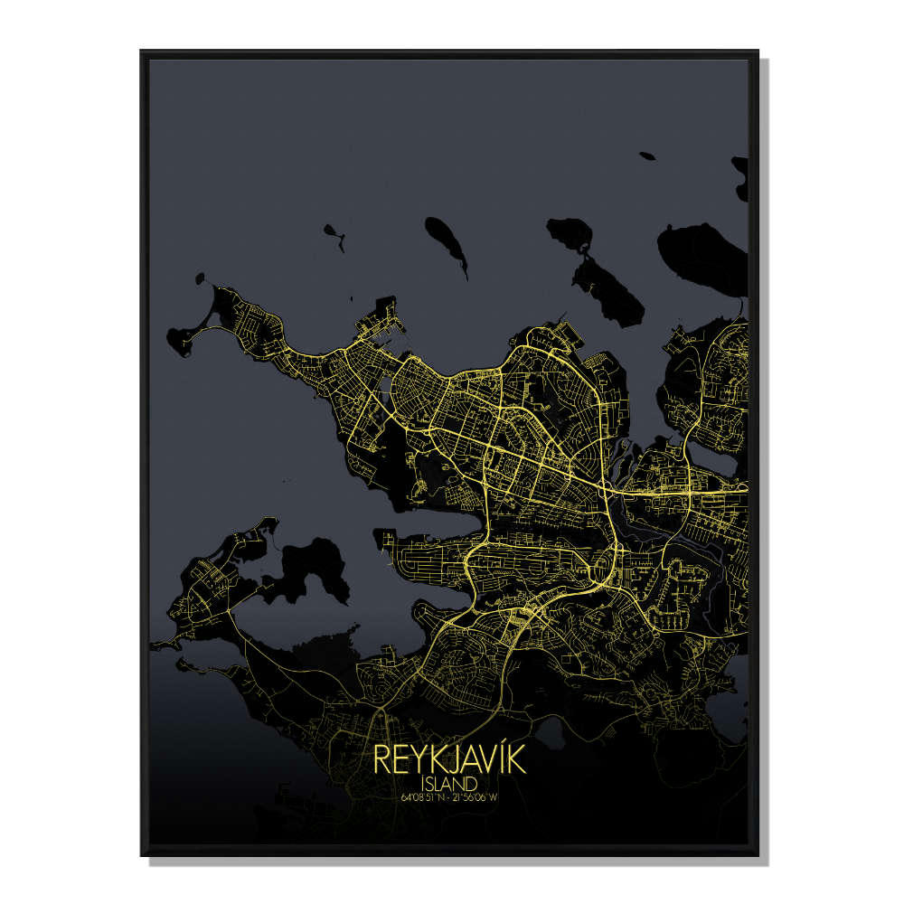- Affiche Reykjavik Carte Nuit 40x50