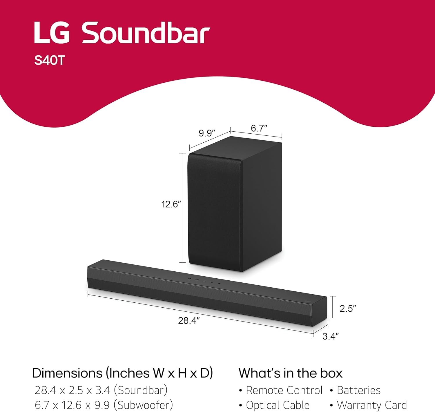 LG S40T 2.1 ch.Soundbar with Wireless Subwoofer, TV Synergy, Wow Interface, AI Sound Pro