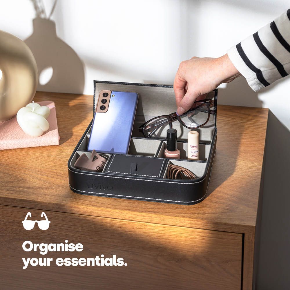 LIVIVO 6 Compartment Valet Tray Organiser Storage Box